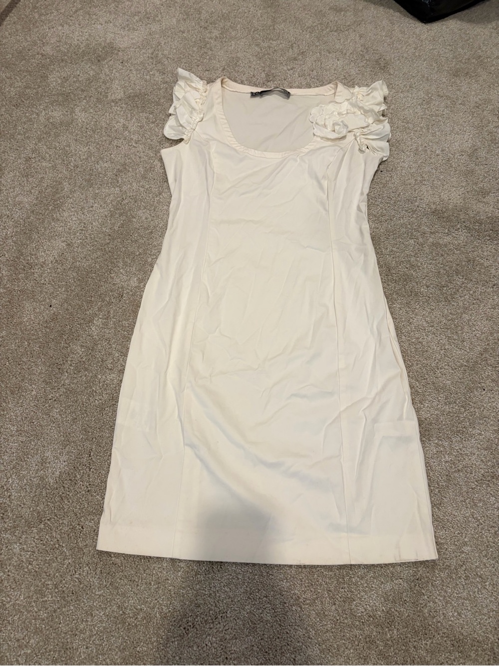Moschino Cream Ruffle-Sleeve Midi Sheath Dress